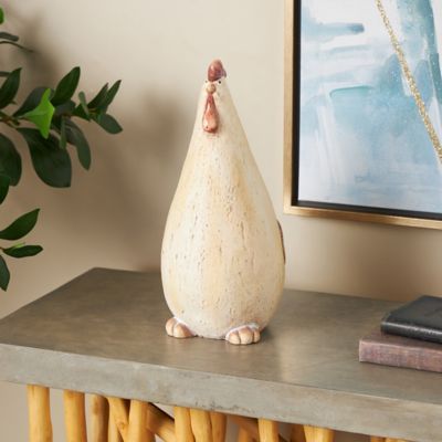 Harper & Willow Magnesium Oxide Standing Rooster Decorative Garden Sculpture with Red Accents