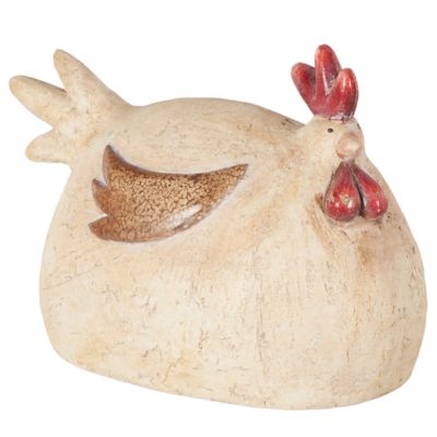Image showing  Magnesium Oxide Sitting Rooster Decorative Garden Sculpture with Brown and Red Accents