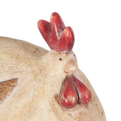 Image showing  Magnesium Oxide Sitting Rooster Decorative Garden Sculpture with Brown and Red Accents