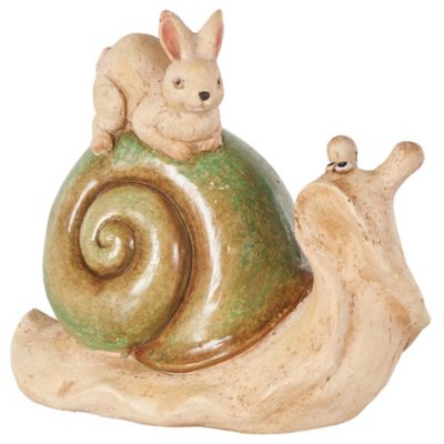 Image showing  Magnesium Oxide Snail Decorative Garden Sculpture with Rabbit and Green Accents