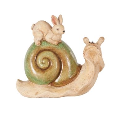Image showing  Magnesium Oxide Snail Decorative Garden Sculpture with Rabbit and Green Accents