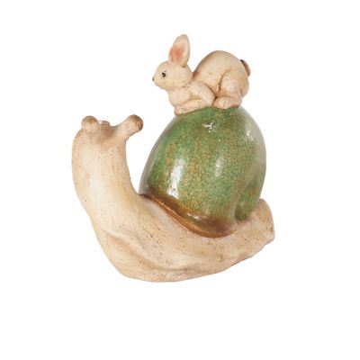 Image showing  Magnesium Oxide Snail Decorative Garden Sculpture with Rabbit and Green Accents