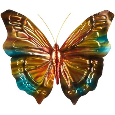 Image showing  Stainless Steel Metal Indoor Outdoor Butterfly Home Wall Decor with Teal and Gold Accents