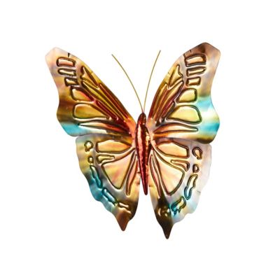 Image showing  Stainless Steel Metal Indoor Outdoor Butterfly Home Wall Decor with Teal and Gold Accents