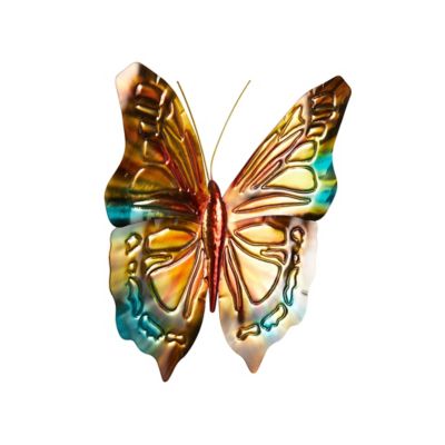 Image showing  Stainless Steel Metal Indoor Outdoor Butterfly Home Wall Decor with Teal and Gold Accents