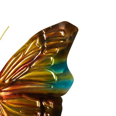 Image showing  Stainless Steel Metal Indoor Outdoor Butterfly Home Wall Decor with Teal and Gold Accents