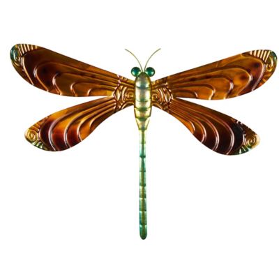 Image showing  Stainless Steel Metal Indoor Outdoor Dragonfly Home Wall Decor with Brown Wings