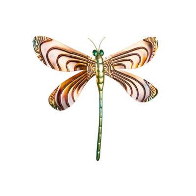 Image showing  Stainless Steel Metal Indoor Outdoor Dragonfly Home Wall Decor with Brown Wings
