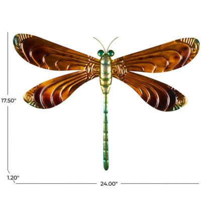 Image showing 7 th Harper & Willow Stainless Steel Metal Indoor Outdoor Dragonfly Home Wall Decor with Brown Wings