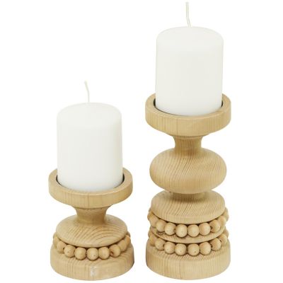 Image showing  Wood Beaded Pillar Decorative Candle Holder