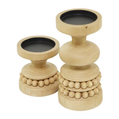 Image showing  Wood Beaded Pillar Decorative Candle Holder