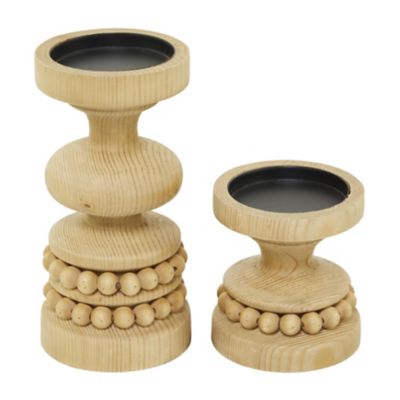 Image showing  Wood Beaded Pillar Decorative Candle Holder