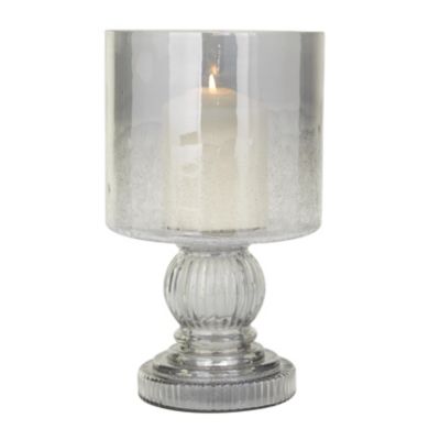 Image showing  Glass Handmade Turned Style Pillar Room Hurricane Lamp with Smoked Glass Finish