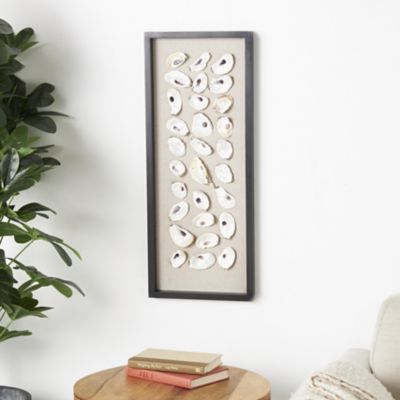 Harper & Willow Shell Handmade Abstract Shell Home Wall Decor with Beige Linen Backing and Black Frame, 30159