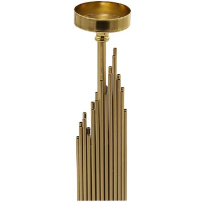 Image showing  Stainless Steel Metal Vertical Pipe Abstract Decorative Candle Holder with Black Marble Base