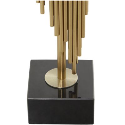 Image showing  Stainless Steel Metal Vertical Pipe Abstract Decorative Candle Holder with Black Marble Base