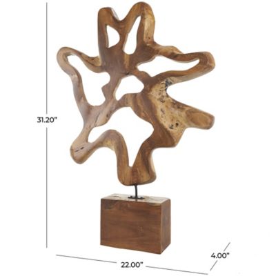 Image showing  Teak Wood Cutout Abstract Decorative Sculpture with Block Base