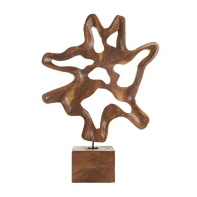 Image showing  Teak Wood Cutout Abstract Decorative Sculpture with Block Base