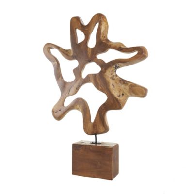 Image showing  Teak Wood Cutout Abstract Decorative Sculpture with Block Base