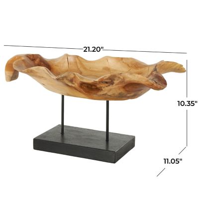 Image showing  Teak Wood Floating Leaf Decorative Sculpture with Black Stand and Base