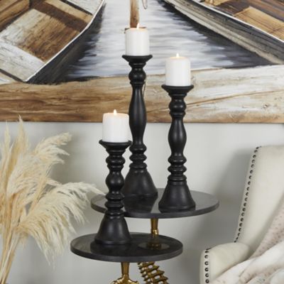 Harper & Willow Wood Turned Style Pillar Decorative Candle Holder