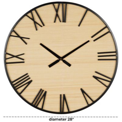 Image showing  Wooden Decorative Wall Clock with Black Metal Numbers and Frame