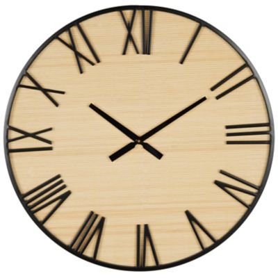 Image showing  Wooden Decorative Wall Clock with Black Metal Numbers and Frame