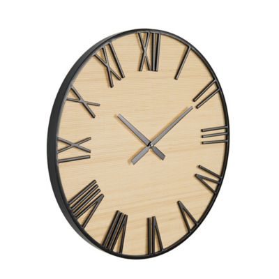 Image showing  Wooden Decorative Wall Clock with Black Metal Numbers and Frame