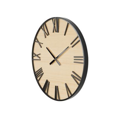 Image showing  Wooden Decorative Wall Clock with Black Metal Numbers and Frame