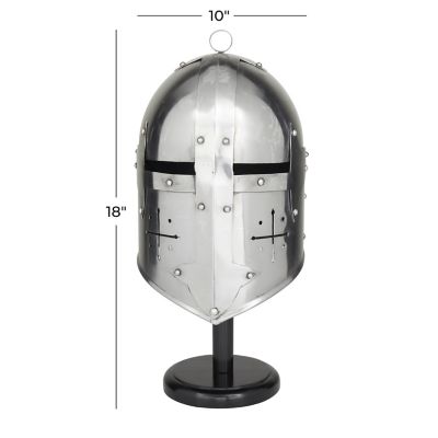 Image showing  Metal Replica Medieval Knight Crusader Decorative Helmet with Black Wood Stand