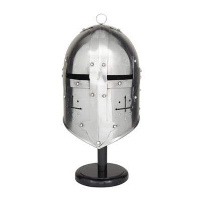 Image showing  Metal Replica Medieval Knight Crusader Decorative Helmet with Black Wood Stand