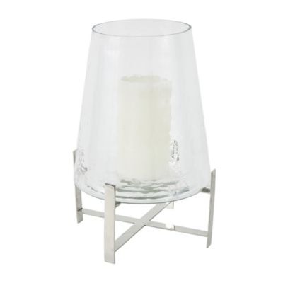 Image showing  Stainless Steel Metal Room Hurricane Lamp with Stainless Steel X Shaped Base