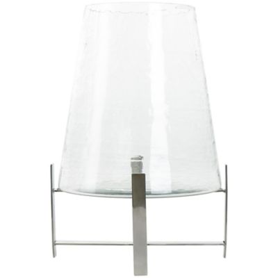 Image showing  Stainless Steel Metal Room Hurricane Lamp with Stainless Steel X Shaped Base