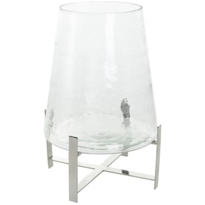 Image showing  Stainless Steel Metal Room Hurricane Lamp with Stainless Steel X Shaped Base