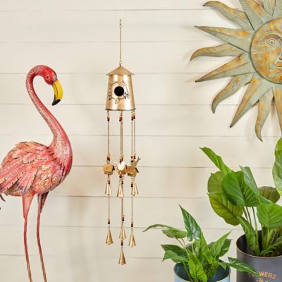 Harper & Willow Metal Handmade Birdhouse Indoor Outdoor Windchime with Glass Beads and Bells