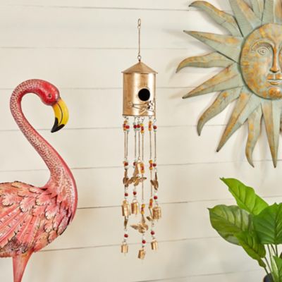 Harper & Willow Metal Handmade Birdhouse Butterfly Indoor Outdoor Windchime with Glass Beads and Bells