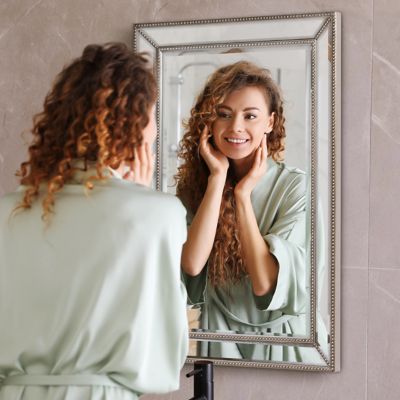 Image showing  Metro Beaded Glass Framed Wall Mounted Vanity Mirror