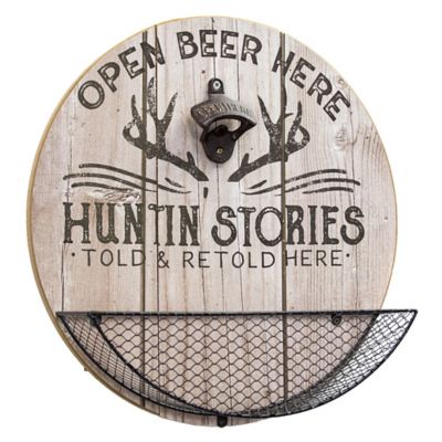 American Art Decor Huntin' Stories Told Here Bottle Opener and Cap Catcher Wall Decor