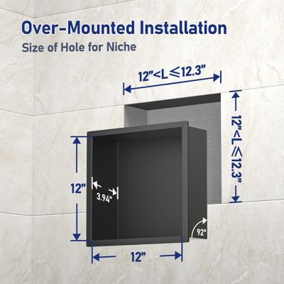 Image showing  12 in. Stainless Steel Shower Shelf Niche, Matte Black