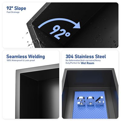 Image showing  12 in. Stainless Steel Shower Shelf Niche, Matte Black