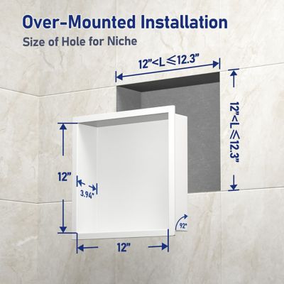 Image showing  12 in. Stainless Steel Shower Shelf Niche, Matte White