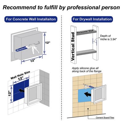 Image showing  12 in. Stainless Steel Shower Shelf Niche, Matte White