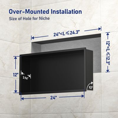 Image showing  24 in. Stainless Steel Shower Shelf Niche, Matte Black