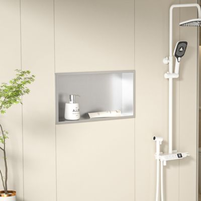 Image showing  24 in. Stainless Steel Shower Shelf Niche, Brushed