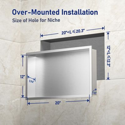 Image showing  24 in. Stainless Steel Shower Shelf Niche, Brushed
