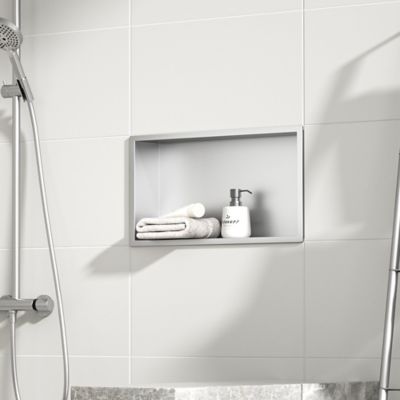 Image showing  24 in. Stainless Steel Shower Shelf Niche, Brushed
