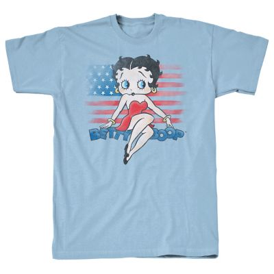 Betty Boop Women's America Flag Crew Neck Short-Sleeve Graphic T-Shirt
