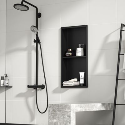 Image showing  24 in. Stainless Steel Double Shelf Shower Niche, Matte Black