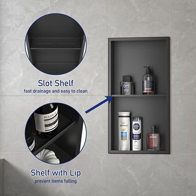 Image showing  24 in. Stainless Steel Double Shelf Shower Niche, Matte Black