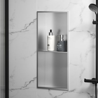 Image showing  24 in. Stainless Steel Double Shelf Shower Niche, Brushed